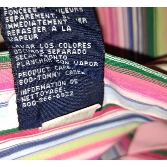 VTG Tommy Hilfiger Men's Shirt XL Striped Multicolor Rainbow Colors Cotton - Picture 10 of 16